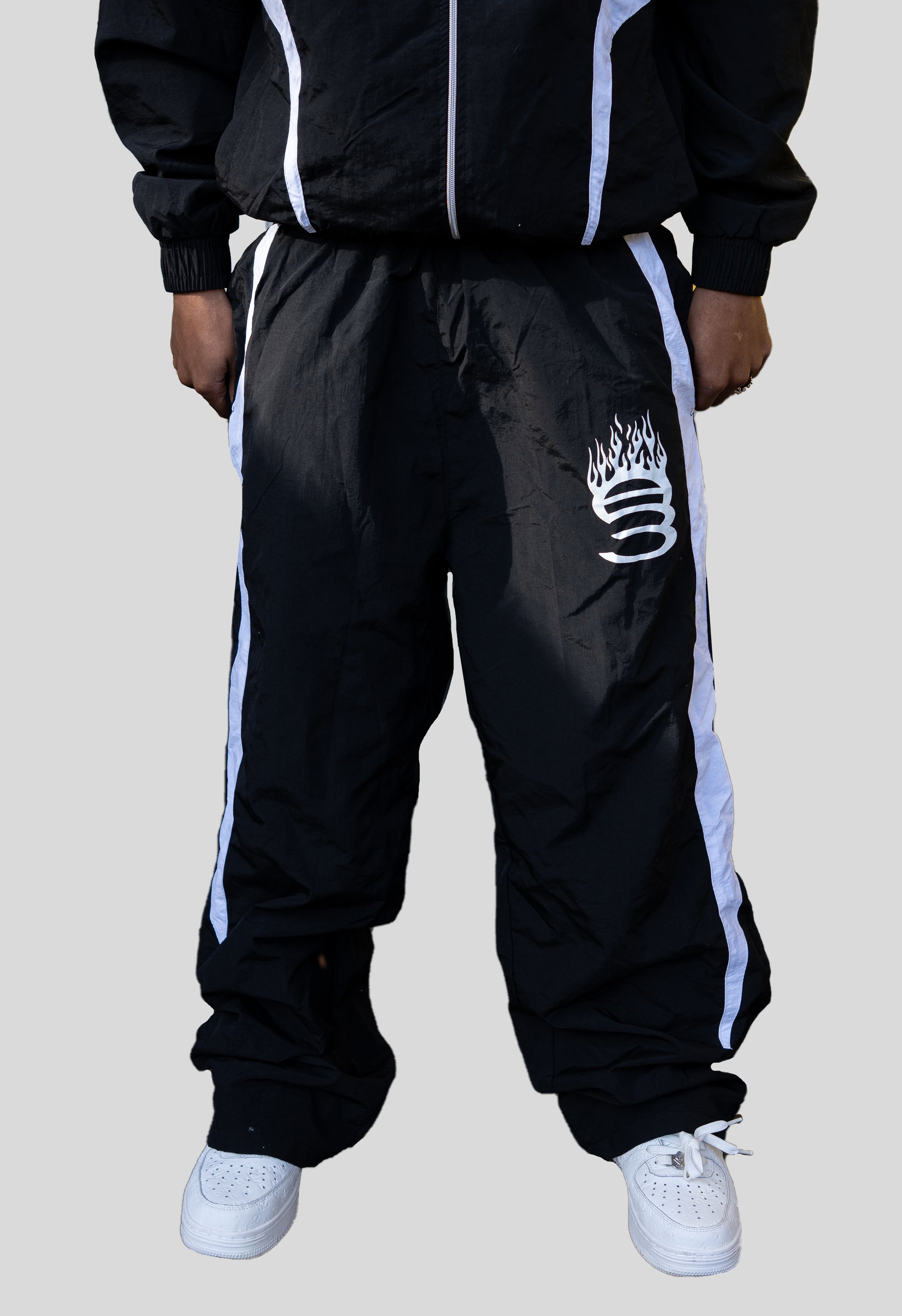 Black Nylon Track Pants